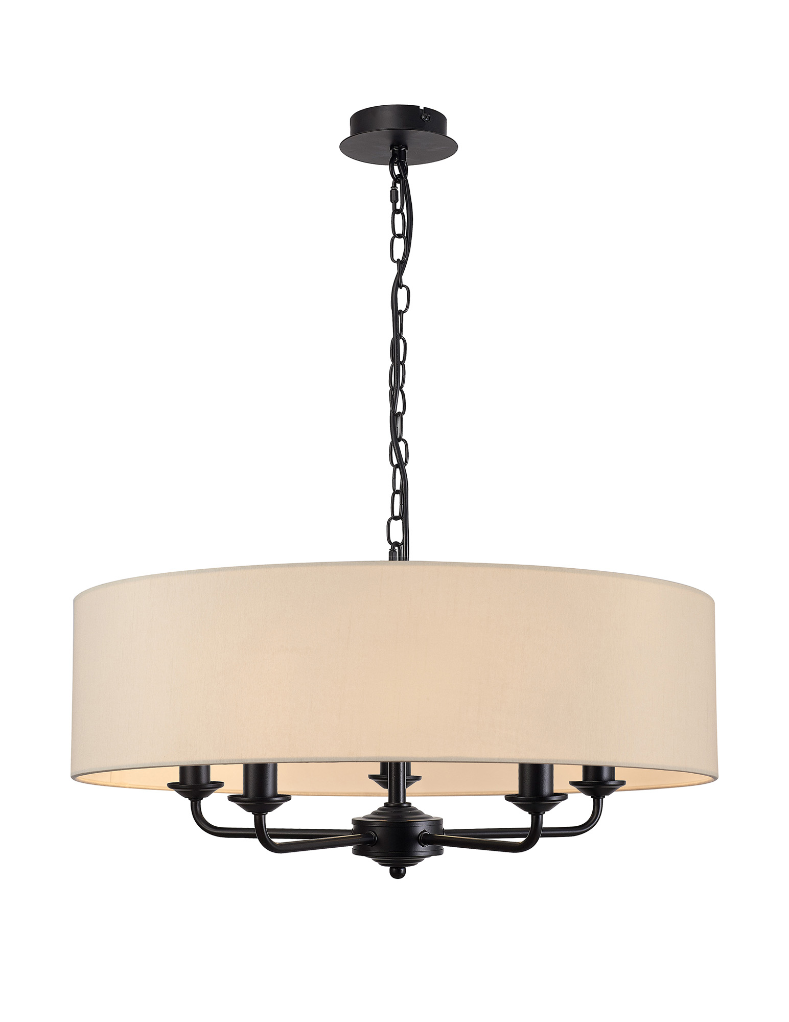 DK1017  Banyan 60cm 5 Light Pendant Matt Black; Ivory Pearl